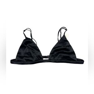 Fleur Du Mal Womens Size L Black Luxe Triangle Bra Satin Silk Blend NWOT